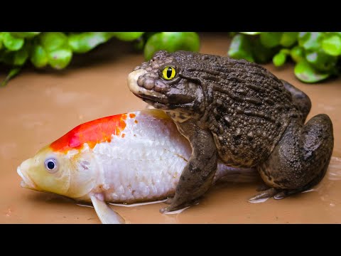 Stop Motion Frogs, Eels, Crabs Hunt Koi Fish | Survival Battle Colorful Koi Fish |Primitive Cooking