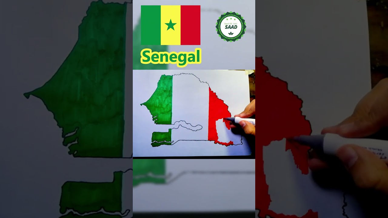Senegal flag map drawing | Dessin de la carte du drapeau du Sénégal