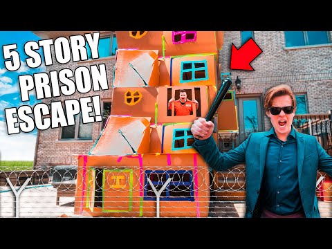 BIGGEST 5 STORY BOX FORT PRISON ESCAPE! 50FT TALL! SNEAKING By COPS 😱📦