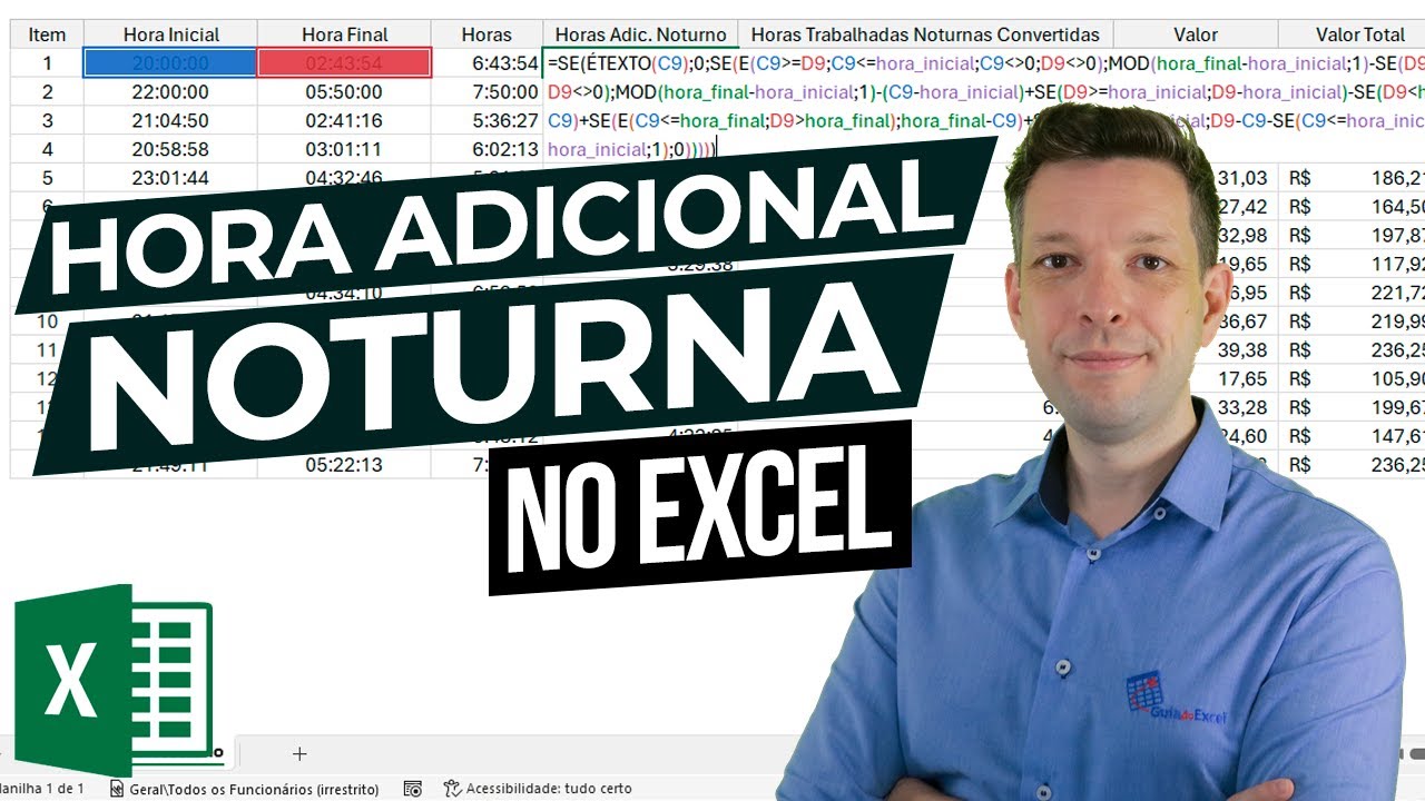 [Excel] Cálculo de Hora Adicional Noturno