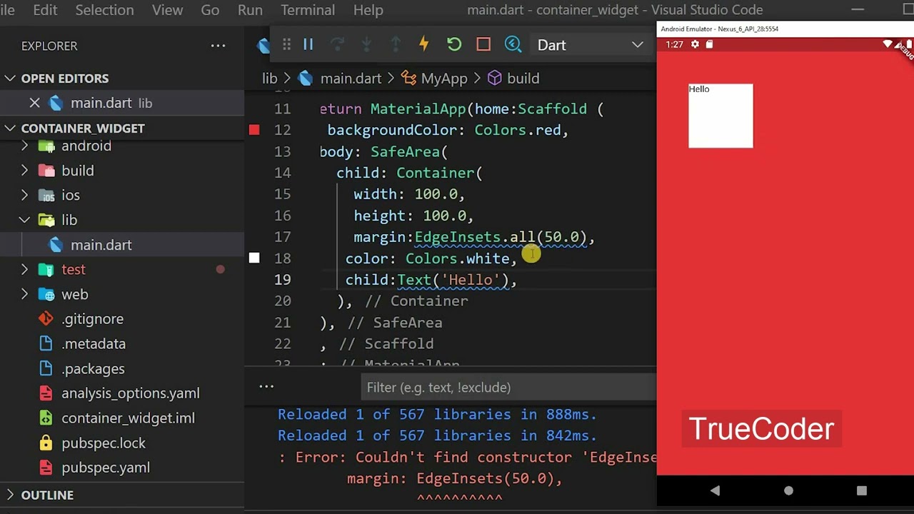 Container Widget in Flutter | Visual Studio Code | Flutter Tutorial | Part 7