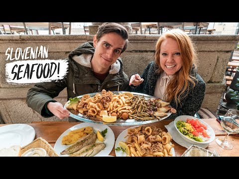 Trying a SLOVENIAN SEAFOOD FEAST in the Cutest Coastal Town! (Piran, Slovenia) Video