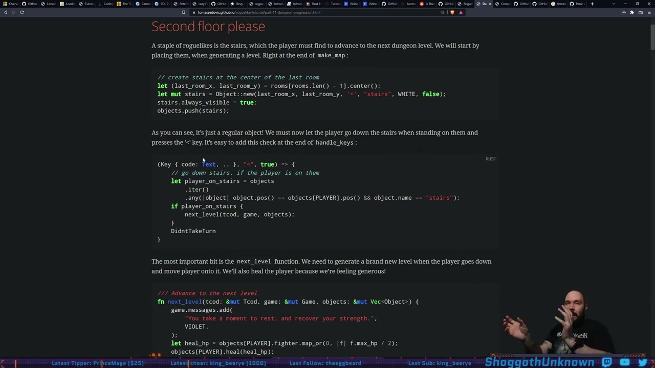 Coding Stream 11 - Tutorial: Roguelike Tutorial in Rust + tcod (Final) - 26 September 2022