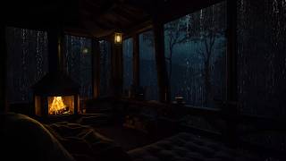 Peaceful Rain and Crackling Fire in a Cozy Cabin | Night Forest Ambience for Sleeping