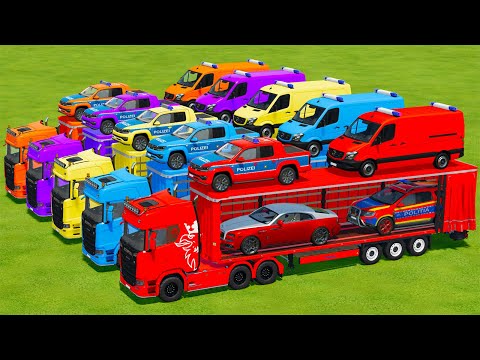 TRANSPORTING ROLLS ROYCE, MERCEDES, VOLKSWAGEN & DACIA EMERGENCY CARS WITH SCANIA TRUCKS - Farming S