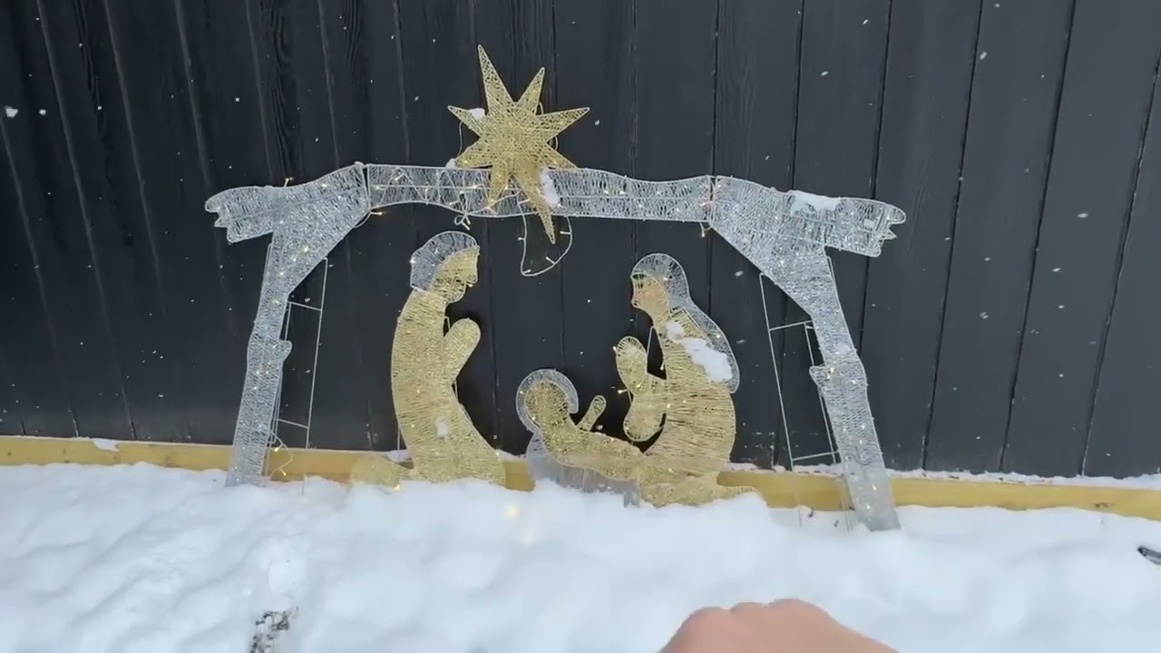 Fastest Way to Decorate Outside Hourleey 4FT Lighted Christmas Nativity Scene, Outdoor Decorations
