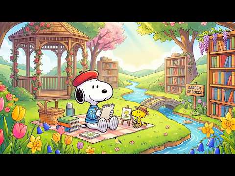Snoopy's Cozy Garden of Books 🎨📚 Soothing Background Jazz Music to Calm Your Mind & Focus