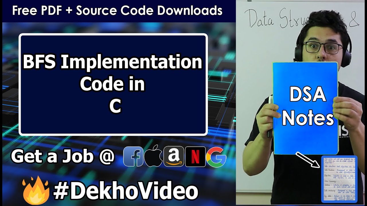 Video thumbnail for BFS Implementation in C | C Code For Breadth First Search