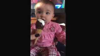 preview picture of video 'Baby Girl Rylee enjoys an ice cream cone. Turn up your volume. It will put a smile on your face.'