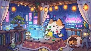 Mochi Cat Watching Tokyo Rain 🌟 Chill Lofi Beats for Work & Focus 🐱 for Deep Serenity