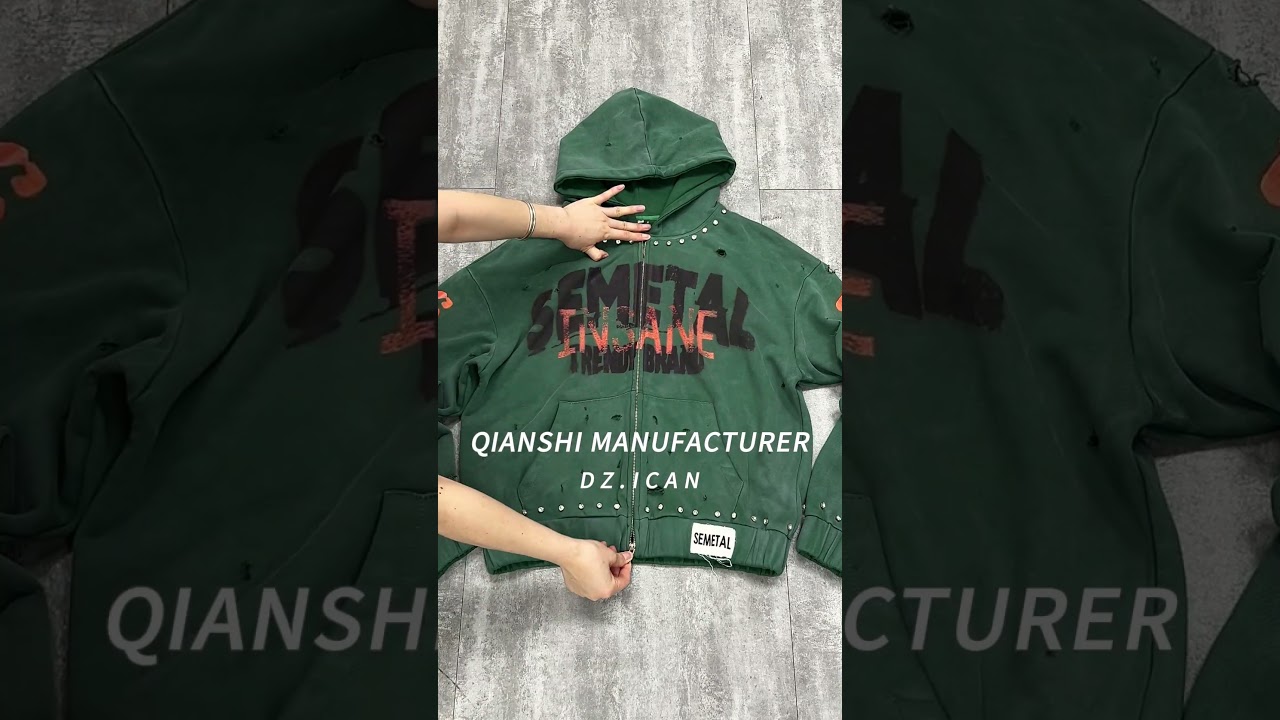 Distressed Hoodie with Rhinestone & Print 🔥👕 #rhinestonehoodie  #distresseddenim  #customlabels