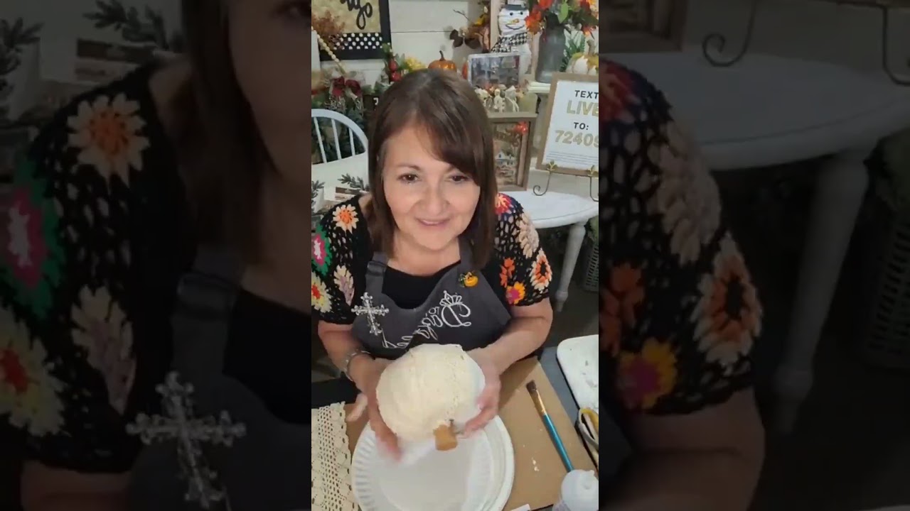 Lace-covered  pumpkin with rhinestone embellishments | transform a styrofoam pumpkin