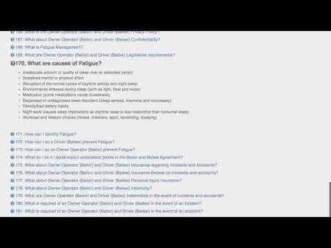 Owner Op. Q170. What are the causes of Fatigue?