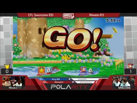 CFL Smackdown 105 WiiU - Weavile493 (Pikachu) vs MVG dyr (Diddy Kong) - Winners R3