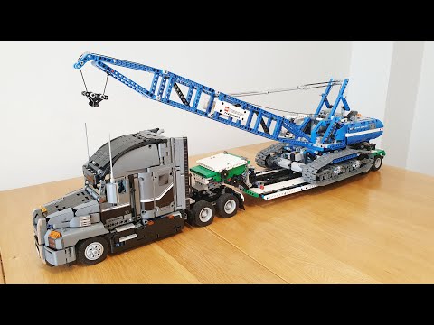 Lego 42078 Mack with custom trailer and 42042 crane.