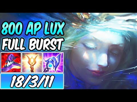 FULL BURST 800 AP LUX MID | Build & Runes | ELEMENTALIST LUX MID GAMEPLAY | League of Legends