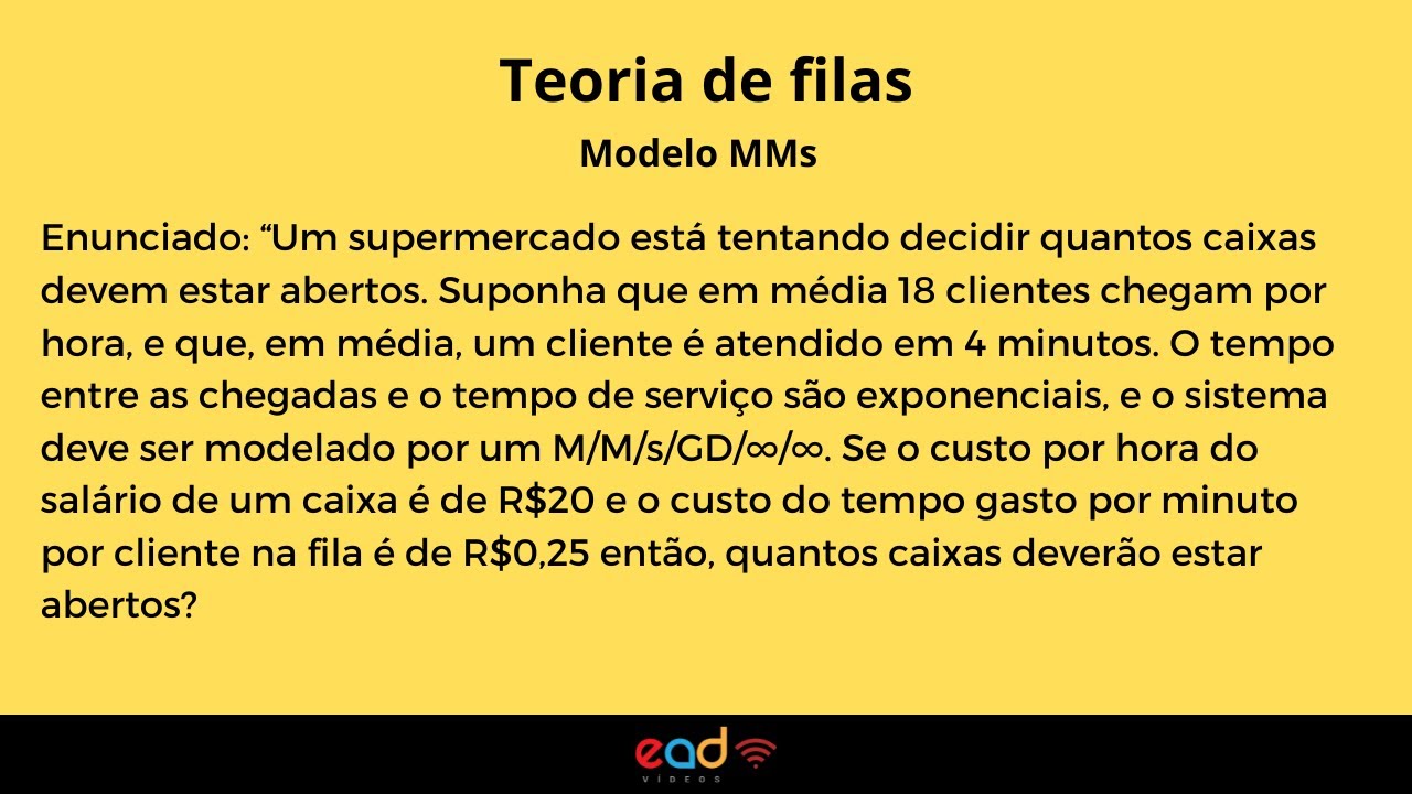 Teoria de filas - Modelo MMs - Exercício resolvido
