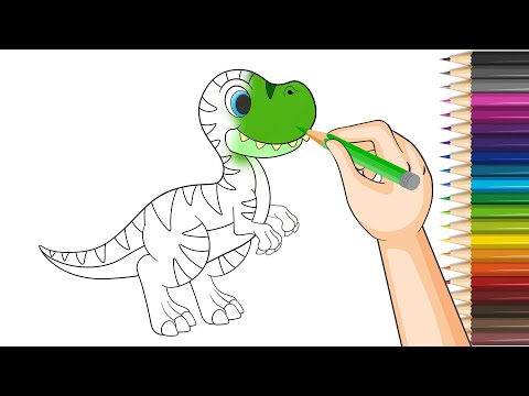T-Rex Painting, Coloring For Kids | Coloring With Me #025
