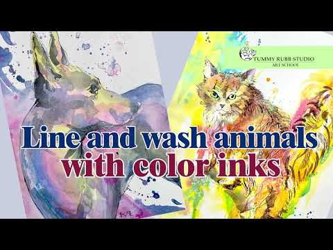 Line and wash animals: cat and dog with Dr. Ph. Martin's technical inks