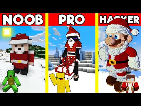 SANTA CLAUS House Build Battle In Minecraft - NOOB VS PRO CHALLENGE - Maizen Mizen Mazien Parody