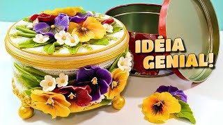 IDÉIA COM RESULTADO INCRÍVEL! REUTILIZE LATAS COM APLIQUES EM BISCUIT.
