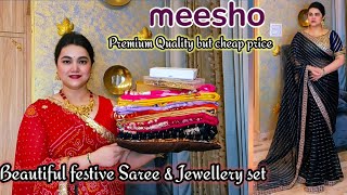 Meesho festive Saree & jewellery set haul Under Rs.1500 @PoojaRikichoyal 