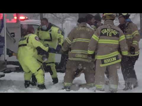 02-01-2021 Stamford, CT Truck Crashes Into Pond-Rescue-Downtown Snowfall