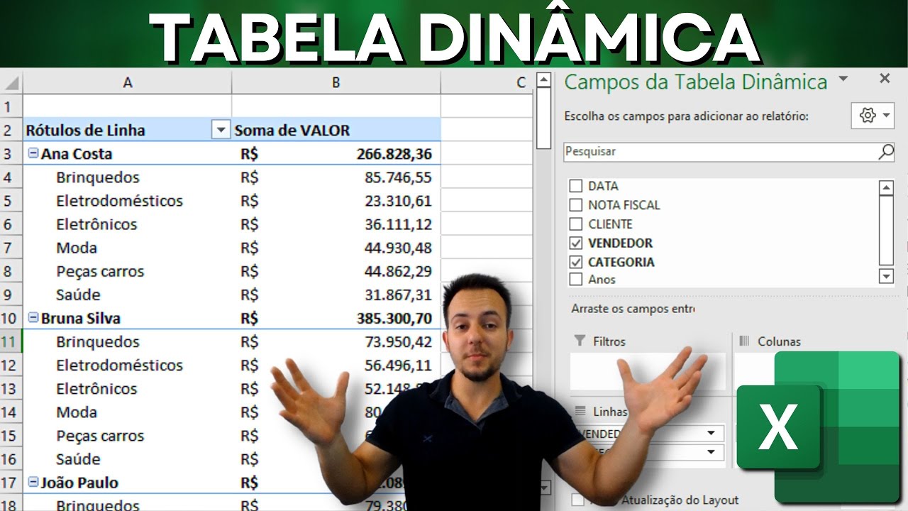 Como Fazer Tabela Dinâmica no Excel | Passo a Passo do Zero | Organizar Dados e Relatórios
