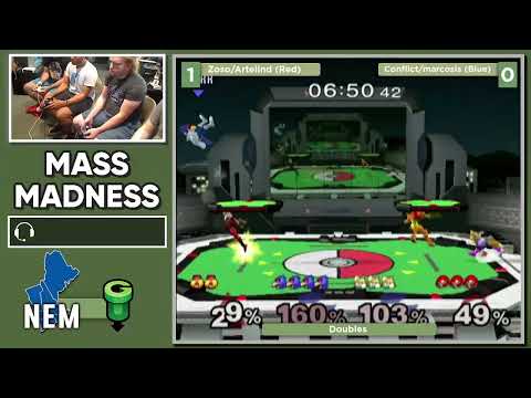 Mass Madness 41 SSBM - Zoso/Artelind (Red) vs. Conflict/marcosis (Blue) - Melee Doubles WR1