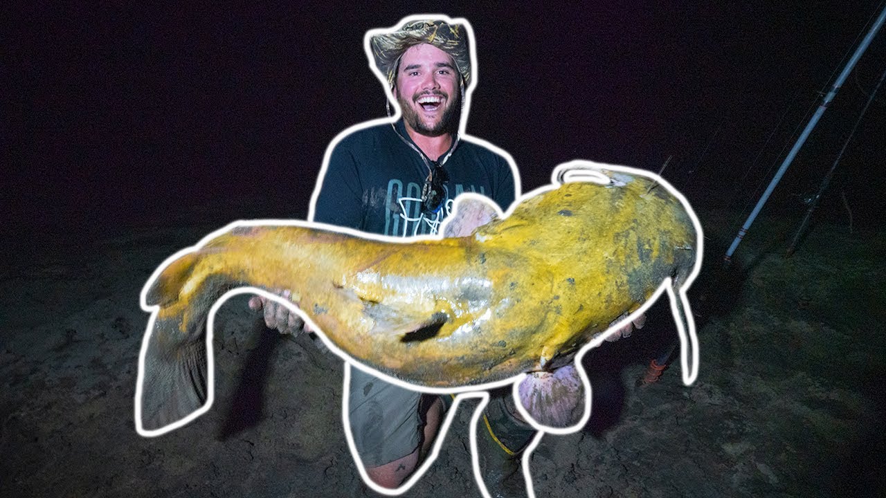 RIVER FISHING for MONSTER CATFISH at NIGHT! (Catching Record-Breaking Flathead)