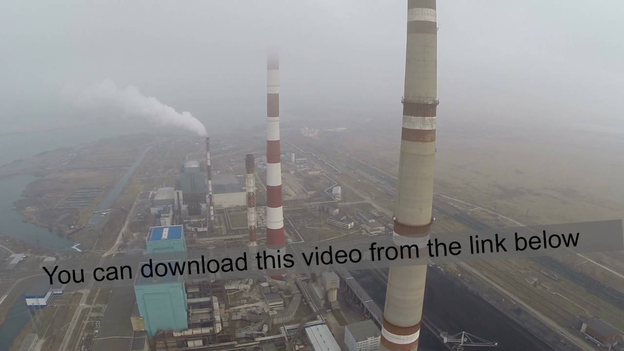 Power plant area and smoking pipes, aerial view