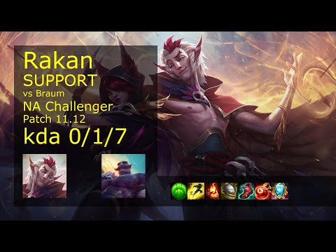 Rakan Support vs Braum - NA Challenger 0/1/7 Patch 11.12 Gameplay
