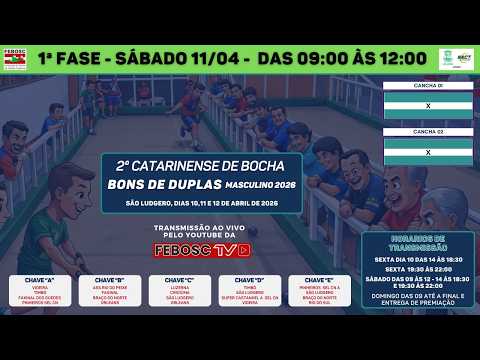 1ª FASE (09:00 ÀS 12:00) 2º CATARINENSE BONS DE DUPLA MASCULINO EM SÃO LUDGERO-SC // DIA 11/04/2026