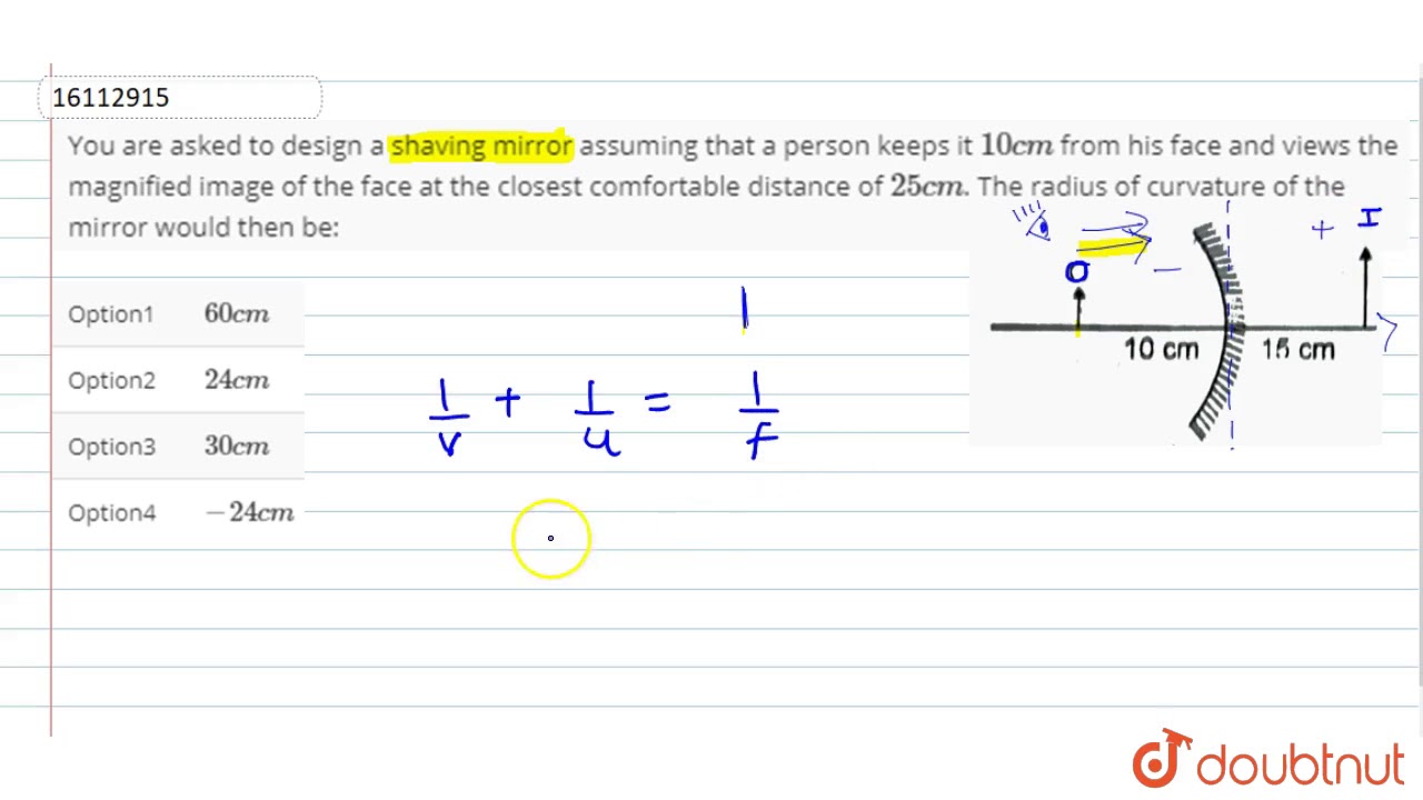 You are asked to design a shaving mirror assuming that a person keeps it `10cm` from his face and