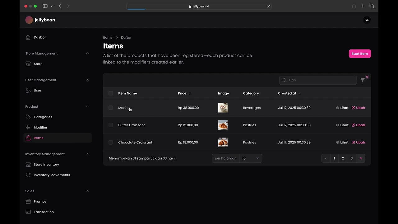 Items Page & Features