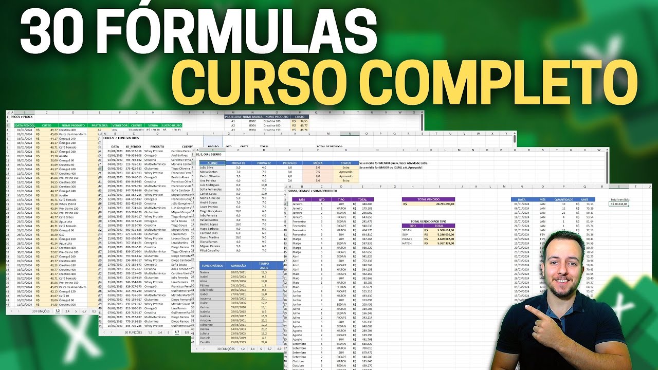 30 Fórmulas no Excel com Exemplos Práticos p/ dia a dia e Mercado de Trabalho (Curso Grátis)
