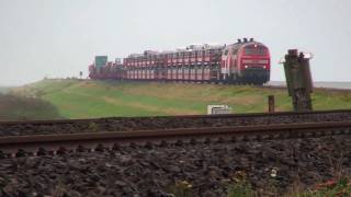 preview picture of video 'Autozug Sylt / Sylt Shuttle mit 2 x BR 218'