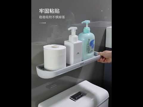 Полка в ванную настенная влагостойкая с самоклеящейся фиксацией ЕСОСО черная (ЕО-27802) Video #1