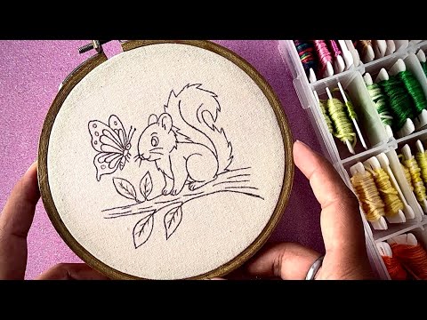 Cute Squirrel and butterfly embroidery tutorial || Embroidery for Beginners - Let’s Explore