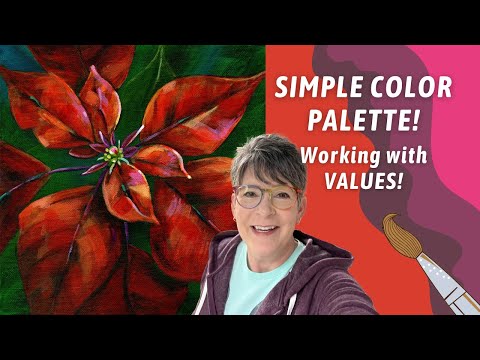 BRIGHT Winter POINSETTIA! Painting Leaf Texture! Values do the work, Glazing does too! - Annie Troe