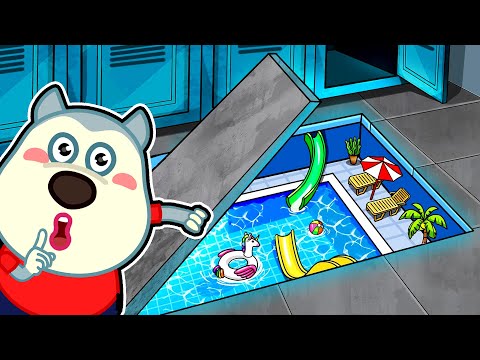 Familia Wolfoo Español |WOLFOO CONSTRUYÓ UNA SALA DE PISCINA SECRETA EN LA ESCUELA!-Dibujos Animados