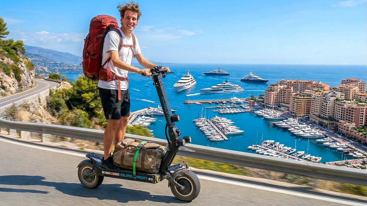 Electric scooter on a mountain road in the Alps