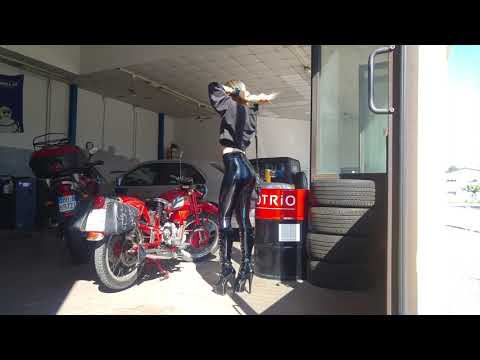 DANA LABO - rainbow laser effect shinny pvc leggings and pvc plateau boots high heels