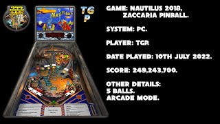 Nautilus 2018 - Zaccaria Pinball - Arcade mode, 5 balls - 249,243,700 points.