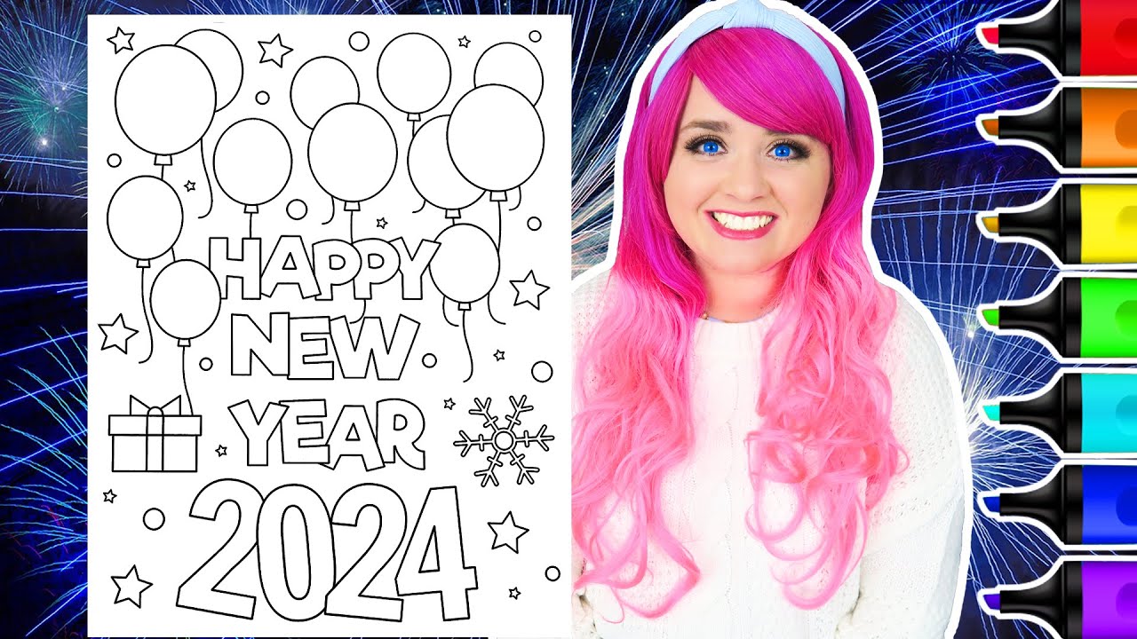 Coloring Happy New Year 2024 Coloring Page | New Year's Eve Coloring | Ohuhu Art Markers
