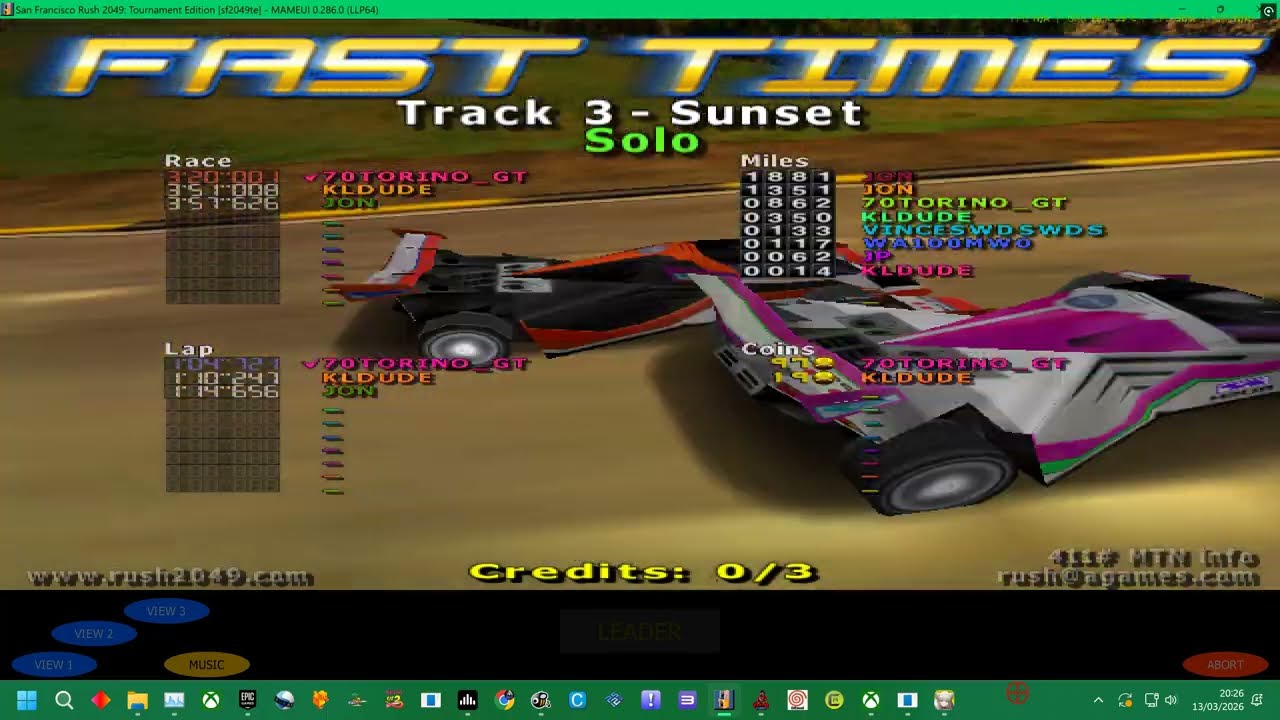 mame 287 = San Francisco rush 2049 = stages 1-3 -  4k uk arcades