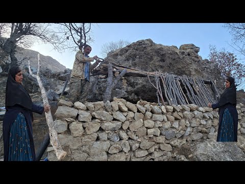 Caveman Life: Transforming a Stone Cave🪨 into a Warm Home in the Zagros Mountains