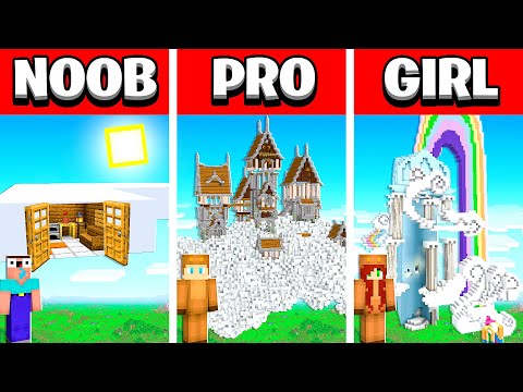 Moose - NOOB vs PRO vs GIRL FRIEND CLOUD Minecraft House Build Battle! (Building Challenge)