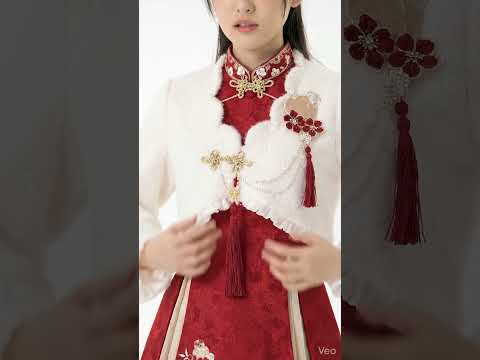 白外套紅色連身裙中國風制服