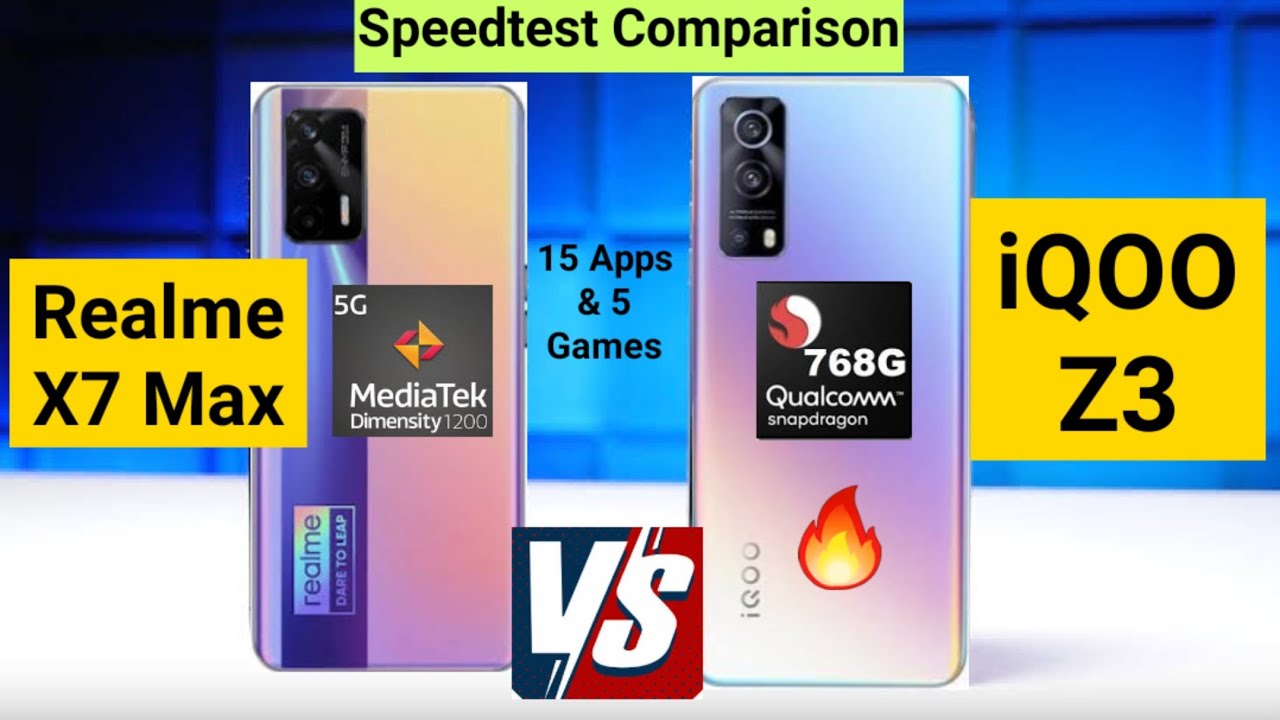 Realme X7 Max vs iQOO Z3 speedtest comparison snapdragon 768g vs dimensity 1200 which is fast🔥🔥🔥